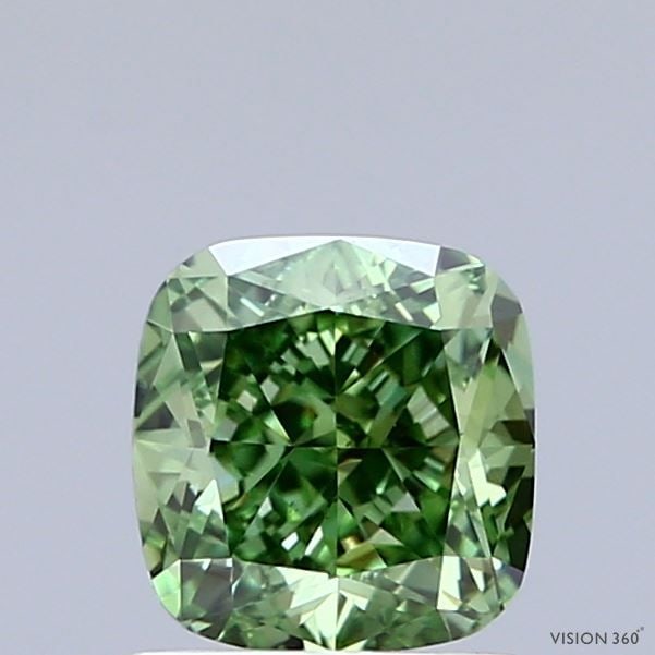 Loose Diamond - CUSHION MODIFIED 1.08ct Fancy Vivid Green VS1: Loose Diamond - CUSHION MODIFIED 1.08ct Fancy Vivid Green VS1 Source: This is a real non-mined Diamond that has been grown in a lab Shape: CUSHION MODIFIED Carats: 1.08 Color: Fancy Vivid Green Certif