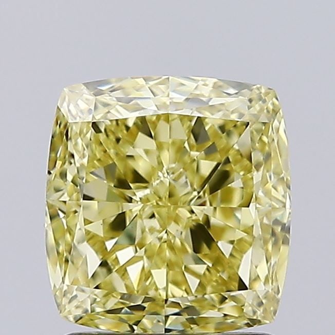 Loose Diamond - CUSHION MODIFIED 1.56ct Fancy Yellow VVS2: Loose Diamond - CUSHION MODIFIED 1.56ct Fancy Yellow VVS2 Source: This is a real non-mined Diamond that has been grown in a lab Shape: CUSHION MODIFIED Carats: 1.56 Color: Fancy Yellow Certification: 