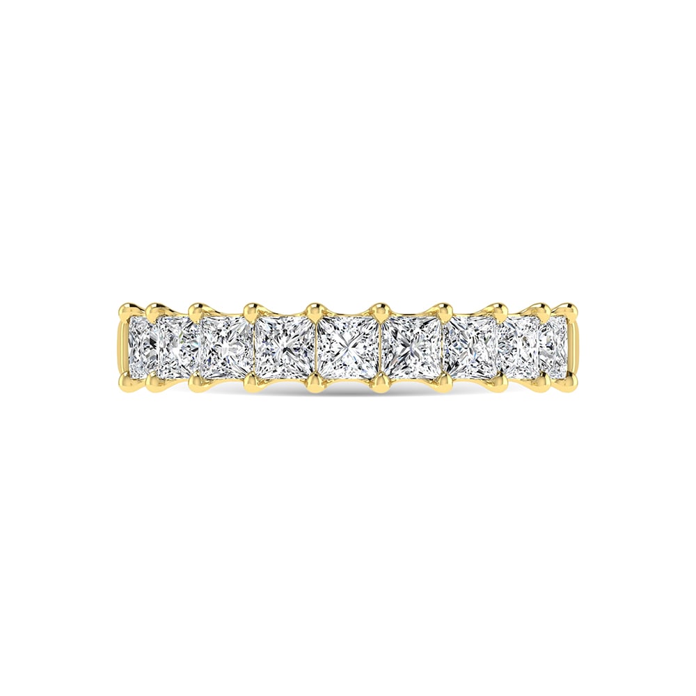 14K Yellow Gold 1 Ct.Tw. Princess Shape Lab Grown Diamond Half Way Eternity Band: 14K Yellow Gold 1 Ct.Tw. Princess Shape Lab Grown Diamond Half Way Eternity Band 14k Yellow Gold Stone Color: F Stone Clarity: Vs Each ring is presented in standard size 6.5. Complimentary resizing is