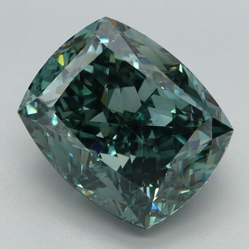 Loose Diamond - CUSHION MODIFIED 4.38ct Fancy Vivid Green VVS2: Loose Diamond - CUSHION MODIFIED 4.38ct Fancy Vivid Green VVS2 Source: This is a real non-mined Diamond that has been grown in a lab Shape: CUSHION MODIFIED Carats: 4.38 Color: Fancy Vivid Green Certi