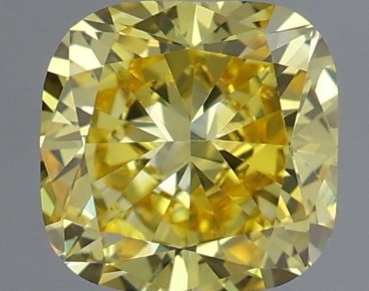 Loose Diamond - CUSHION MODIFIED 0.56ct Fancy Vivid Yellow VVS2: Loose Diamond - CUSHION MODIFIED 0.56ct Fancy Vivid Yellow VVS2 Source: This is a real non-mined Diamond that has been grown in a lab Shape: CUSHION MODIFIED Carats: 0.56 Color: Fancy Vivid Yellow Cer