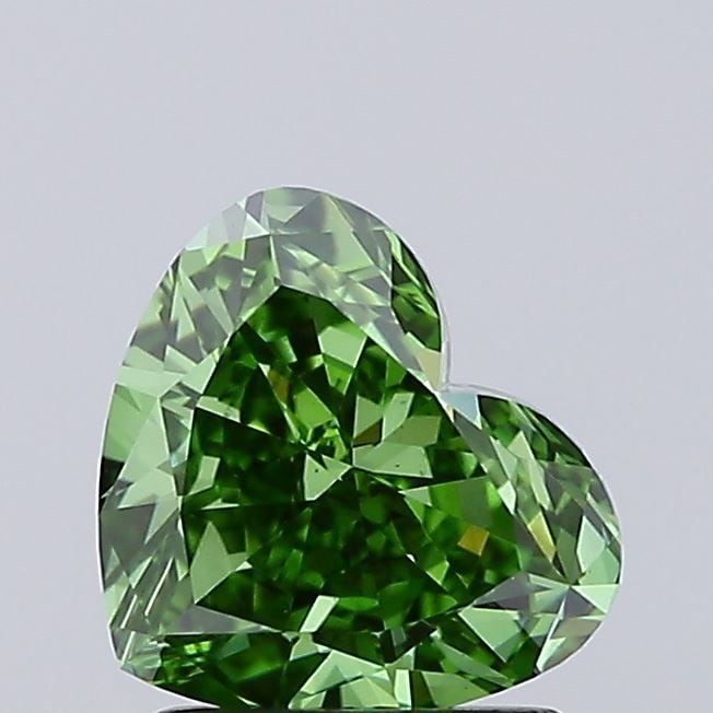 Loose Diamond - HEART 1.55ct Fancy Vivid Green VS1: Loose Diamond - HEART 1.55ct Fancy Vivid Green VS1 Source: This is a real non-mined Diamond that has been grown in a lab Shape: HEART Carats: 1.55 Color: Fancy Vivid Green Certification: IGI Video: