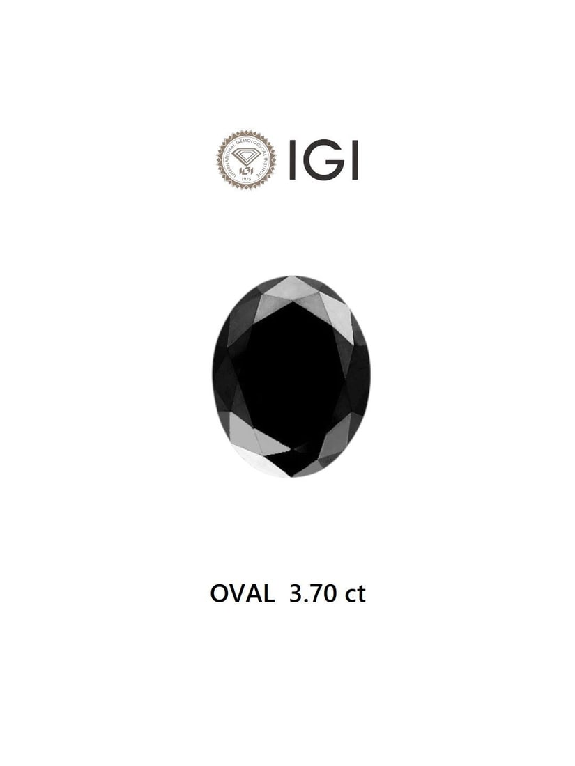 Loose Diamond - OVAL 3.7ct Black: Loose Diamond - OVAL 3.7ct Black Source: Natural Shape: OVAL Carats: 3.7 Color: Black Certification: IGI Video: