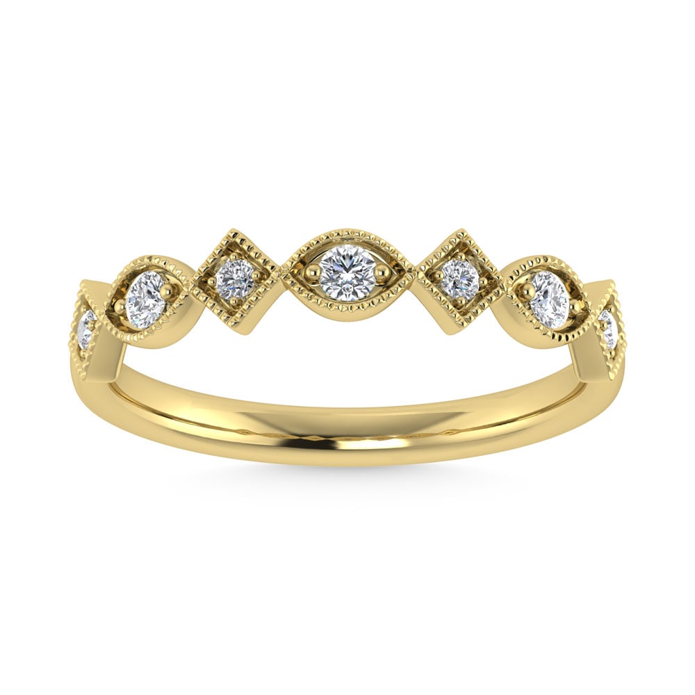 14K Yellow Gold Diamond 1/8 Ct.Tw. Stackable Band: 14K Yellow Gold Diamond 1/8 Ct.Tw. Stackable Band 14k Yellow Gold Stone Color: G-h Stone Clarity: I2 Each ring is presented in standard size 6.5. Complimentary resizing is available between sizes 510 