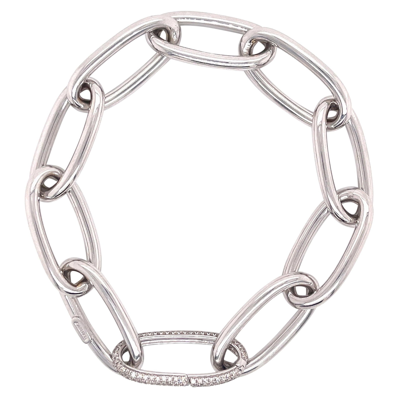 Harbor Diamonds Italian 14K White Gold Oval Paperclip Bracelet with Diamond Clasp: Harbor Diamonds Italian 14K White Gold Oval Paperclip Bracelet with Diamond Clasp This exquisite Italian Oval Paperclip Link Bracelet is crafted from 14 karat white gold and features a stunning diamon