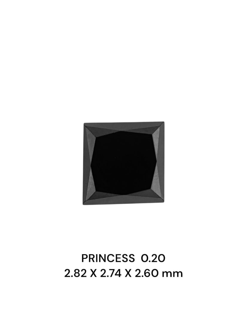 Loose Diamond - PRINCESS 0.2ct Fancy Black VVS2: Loose Diamond - PRINCESS 0.2ct Fancy Black VVS2 Source: Natural Shape: PRINCESS Carats: 0.2 Color: Fancy Black Certification: NONE The Diamond Depot Guarantee: All items in this auction are guaranteed