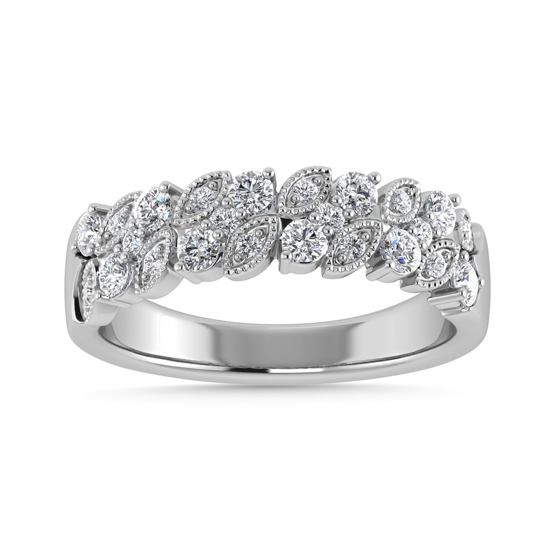 Diamond 1/2 Ct.Tw. Fashion Band in 14K White Gold: Diamond 1/2 Ct.Tw. Fashion Band in 14K White Gold 14k White Gold Stone Color: G-h Stone Clarity: Si2 Each ring is presented in standard size 6.5. Complimentary resizing is available between sizes 510 