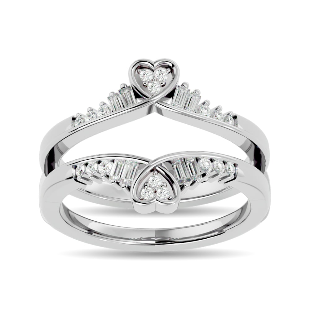 Diamond 1/4 Ct.tw Round and Tapper Guard Ring in 14K White Gold: Diamond 1/4 Ct.tw Round and Tapper Guard Ring in 14K White Gold 14k White Gold Stone Color: Gh Stone Clarity: Si2 Each ring is presented in standard size 6.5. Complimentary resizing is available betwe