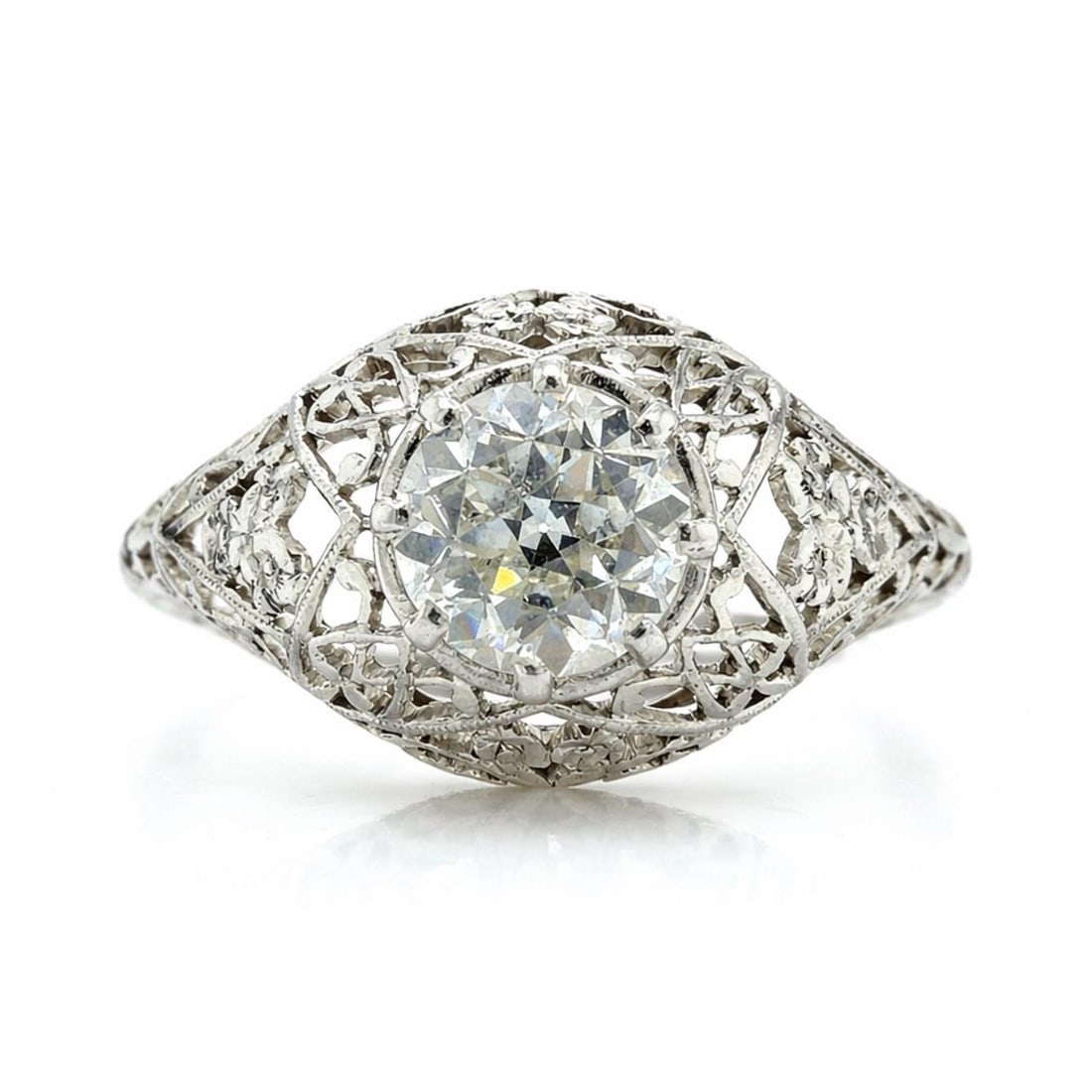 Platinum Art Deco Diamond Ring with 1.15 Carat Center Stone (1 of 4)
