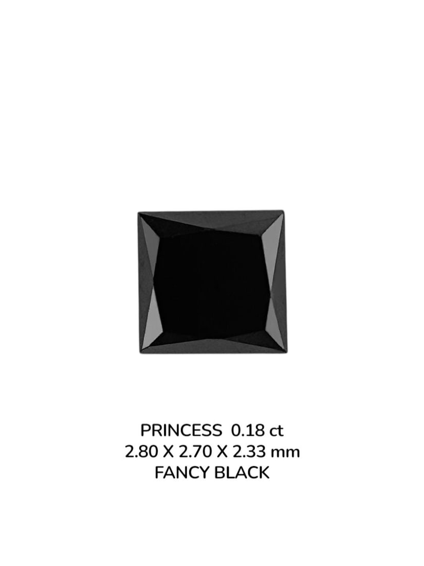 Loose Diamond - PRINCESS 0.18ct Fancy Black VVS2: Loose Diamond - PRINCESS 0.18ct Fancy Black VVS2 Source: Natural Shape: PRINCESS Carats: 0.18 Color: Fancy Black Certification: NONE The Diamond Depot Guarantee: All items in this auction are guarante