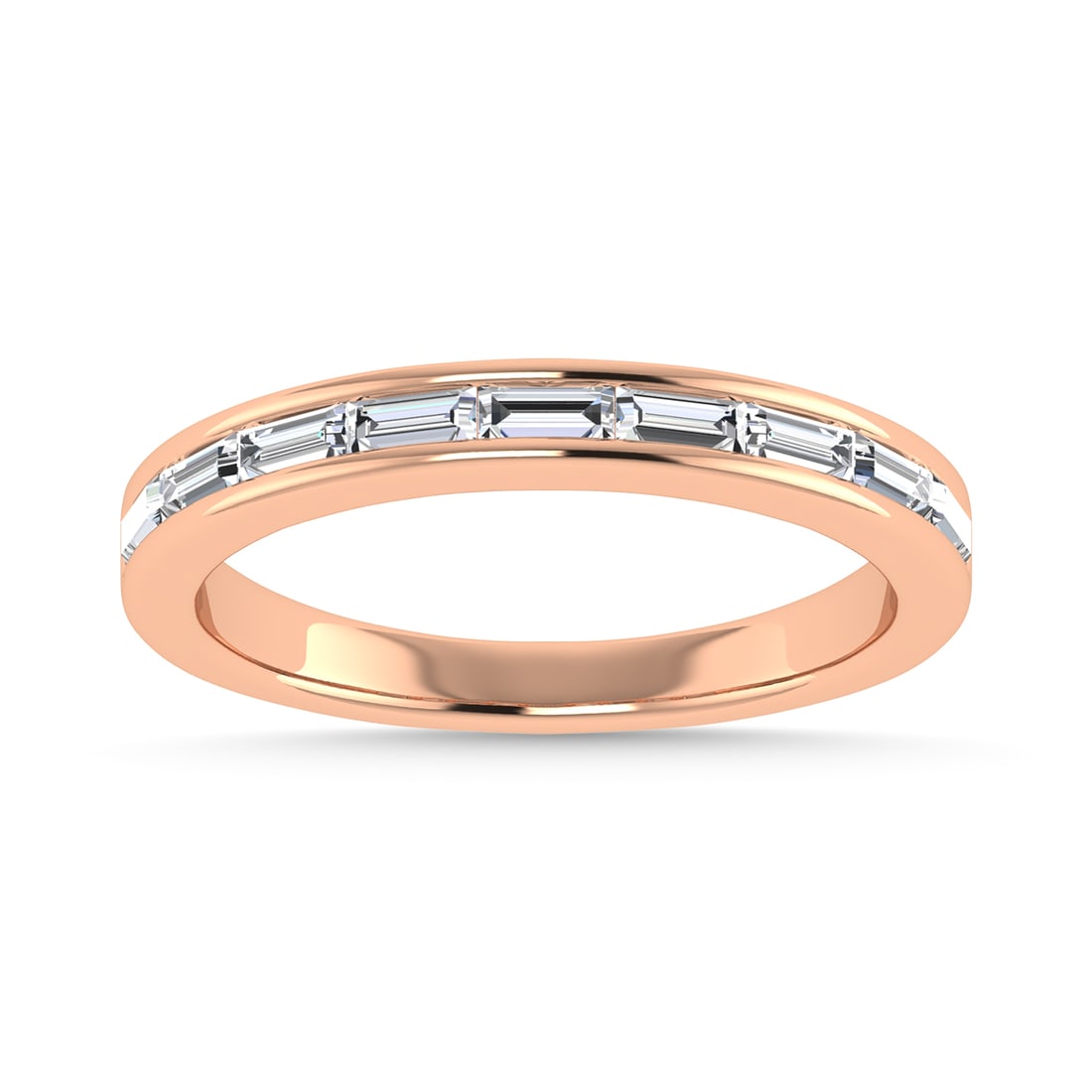 Diamond 3/8 Ct.Tw. Baguette Cut Anniversary Band in 14K Rose Gold: Diamond 3/8 Ct.Tw. Baguette Cut Anniversary Band in 14K Rose Gold 14k Rose Gold Stone Color: G-h Stone Clarity: Si2-i1 Each ring is presented in standard size 6.5. Complimentary resizing is available 