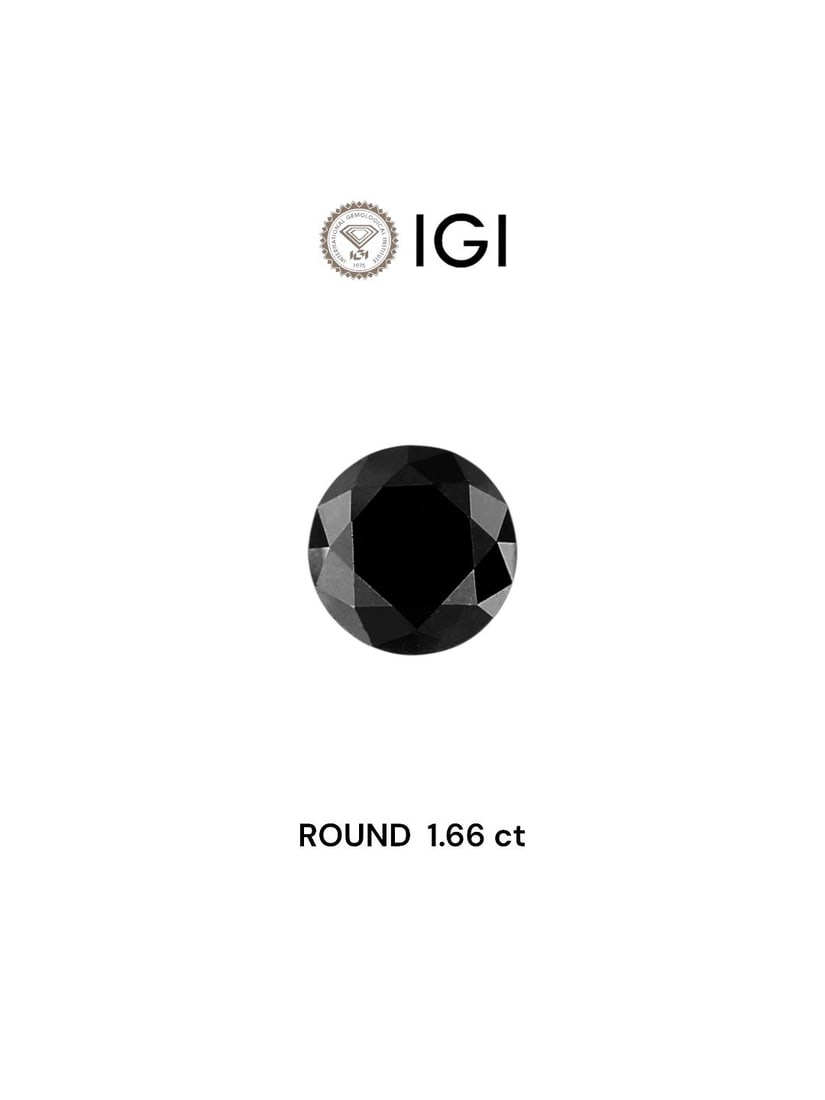 Loose Diamond - ROUND 1.66ct Fancy Black: Loose Diamond - ROUND 1.66ct Fancy Black Source: Natural Shape: ROUND Carats: 1.66 Color: Fancy Black Certification: IGI Video: