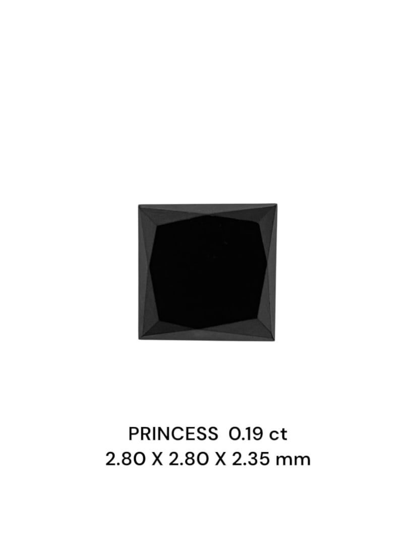 Loose Diamond - PRINCESS 0.19ct Fancy Black VVS2: Loose Diamond - PRINCESS 0.19ct Fancy Black VVS2 Source: Natural Shape: PRINCESS Carats: 0.19 Color: Fancy Black Certification: NONE The Diamond Depot Guarantee: All items in this auction are guarante