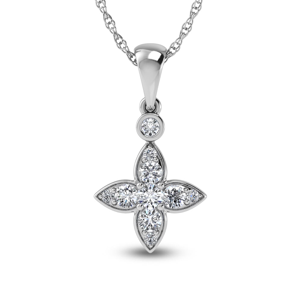 14K White Gold Diamond 1/2 Ct.Tw. Fashion Pendant: 14K White Gold Diamond 1/2 Ct.Tw. Fashion Pendant 14k White Gold Stone Color: G-h Stone Clarity: Si2 Unless otherwise specified, pendants that include a chain are paired with our standard 18-inch leng