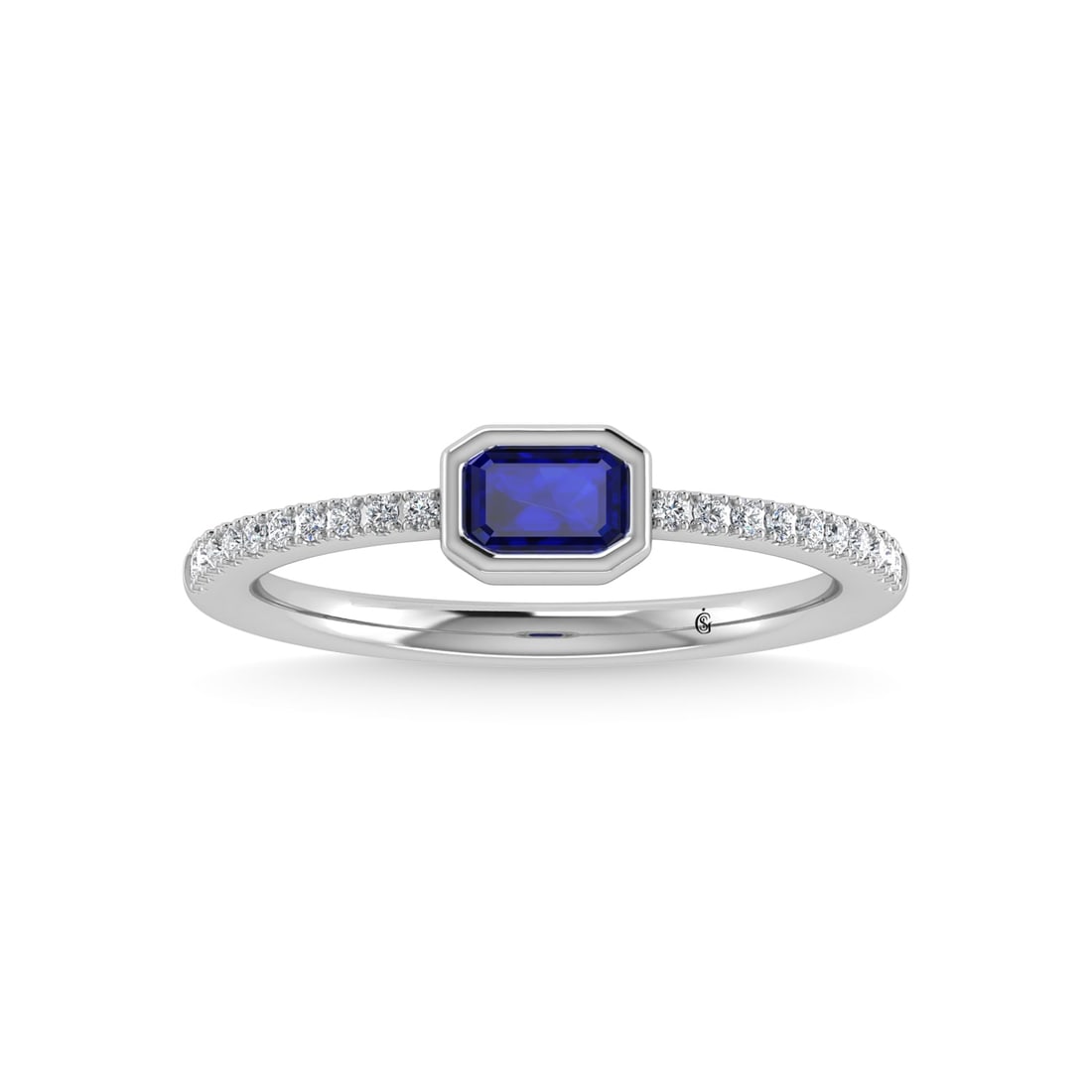 14K White Gold Diamond 3/8 Ct.Tw. And Blue Sapphire Fashion Ring (1 of 4)