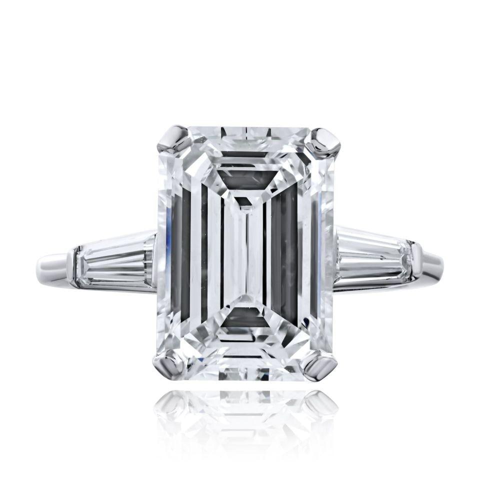 Platinum Ring with 4.07 Carat Emerald Cut Diamond H SI2 GIA (1 of 7)