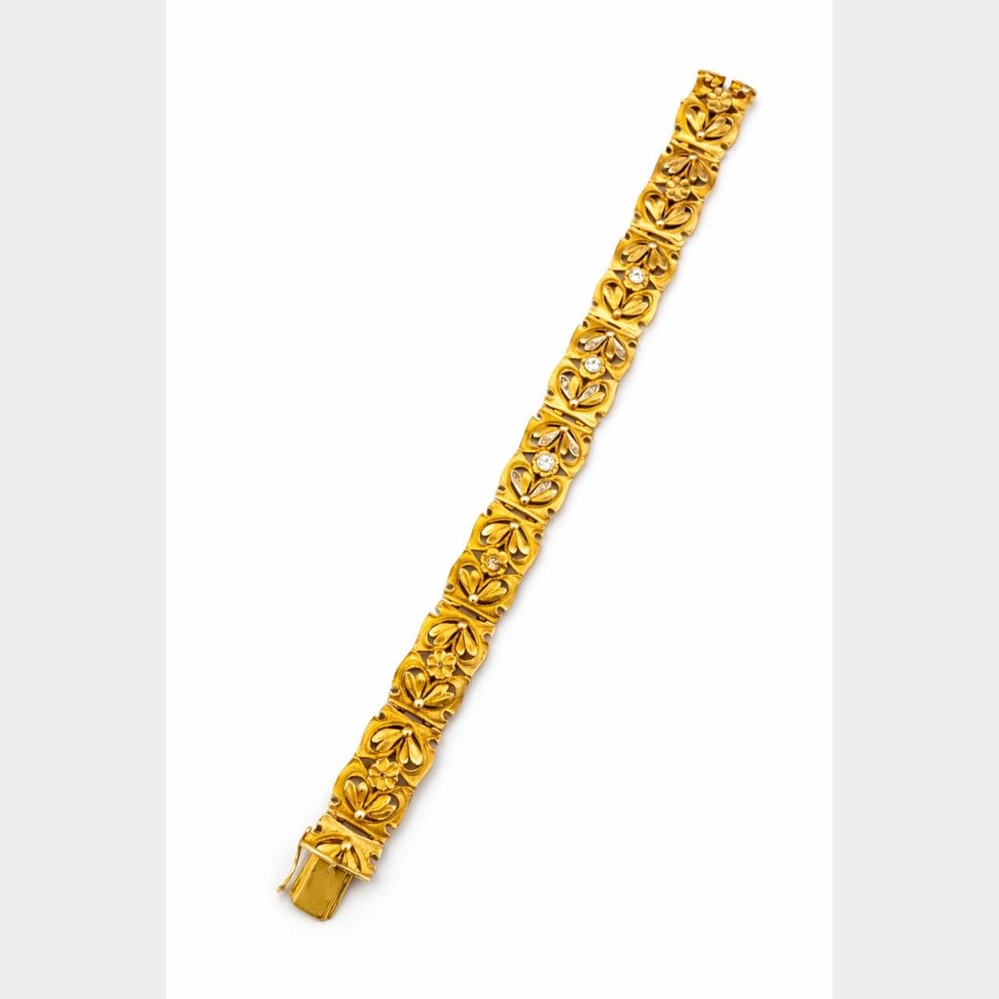 Diamond Bracelet in 18K Gold with Platinum Accents Art Nouveau 7.75 Inch (1 of 4)