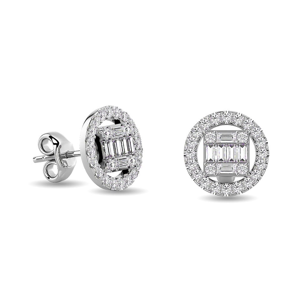 Diamond 3/8 Ct.Tw. Round and Baguette Fashion Earrings in 14K White Gold: Diamond 3/8 Ct.Tw. Round and Baguette Fashion Earrings in 14K White Gold 14k White Gold Stone Color: G-h Stone Clarity: Si2 This item may take 2-5 weeks for shipping. The Diamond Depot Guarantee: All 