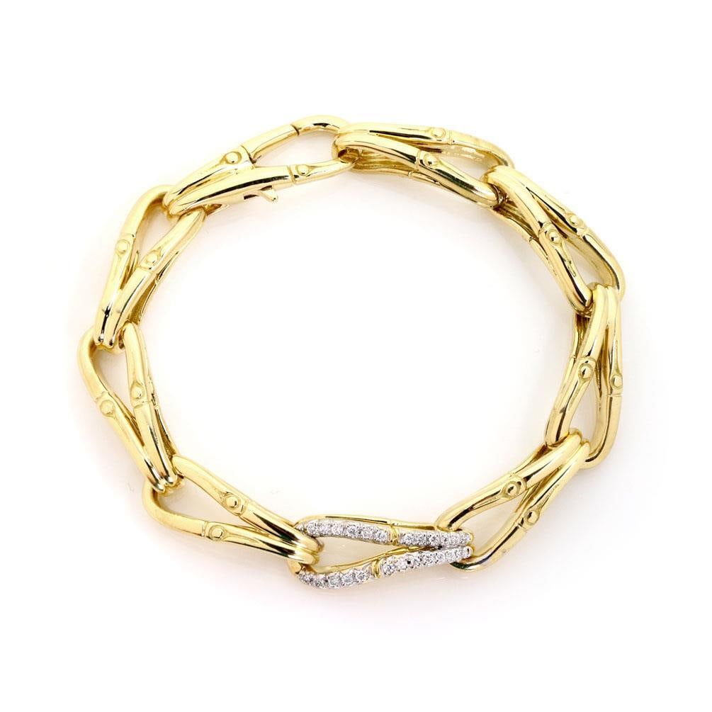 John Hardy Modern Diamond 18k Gold Fish Bone Bracelet with Diamonds (1 of 4)