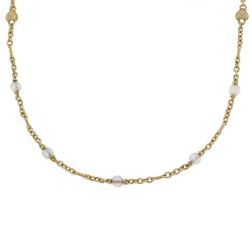 Judith Ripka 18k Yellow Gold Necklace with Diamonds and Frosted Glass Beads: Judith Ripka 18k Yellow Gold Necklace with Diamonds and Frosted Glass Beads Discover the elegance of this stunning necklace by Judith Ripka, expertly crafted from 18k yellow gold. The design features 