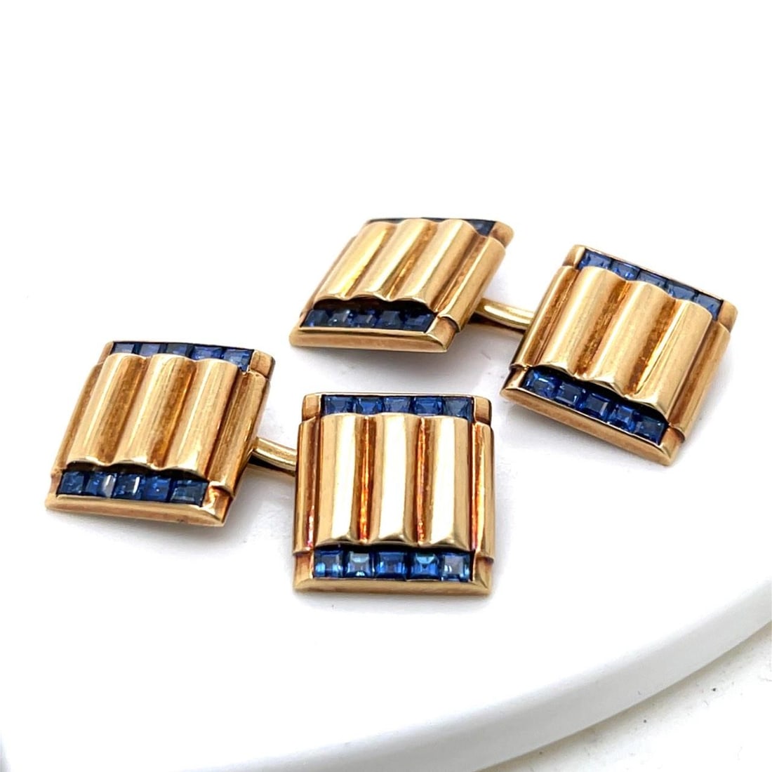 Art Deco 14K Gold Cufflinks with 40 Sapphires 3.00 Ct (1 of 3)