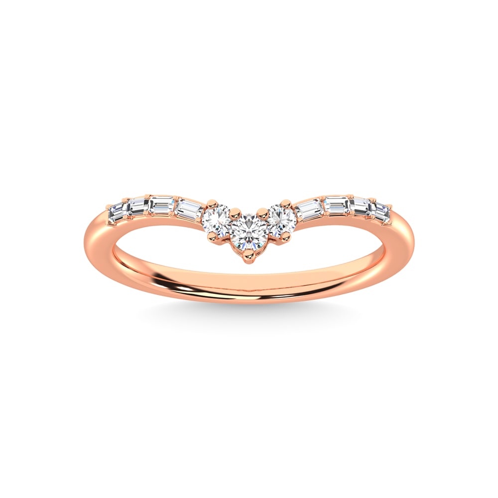14K Rose Gold Diamond 1/6 Ct.Tw. Chevron Band: 14K Rose Gold Diamond 1/6 Ct.Tw. Chevron Band 14k Rose Gold Stone Color: G-h Stone Clarity: I1 Each ring is presented in standard size 6.5. Complimentary resizing is available between sizes 510 (in 1/