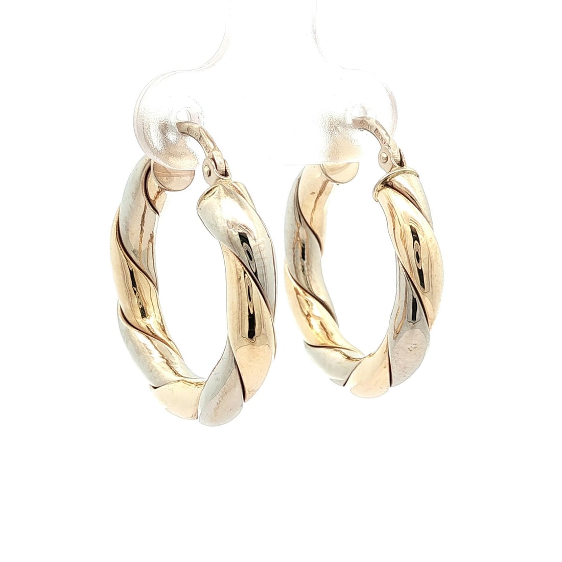 Elegant 14k Yellow & White Gold Twisted Rope Hoop Earrings: Elegant 14k Yellow & White Gold Twisted Rope Hoop Earrings These exquisite Italian 14k two-tone gold twisted rope hoop earrings feature a beautiful design with a combination of yellow and white gold. 