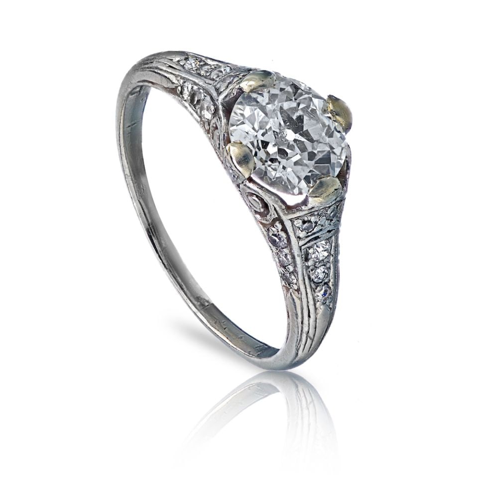 Vintage Platinum Ring with 1.70ct Old European Cut Diamond GIA J/I1: Vintage Platinum Ring with 1.70ct Old European Cut Diamond GIA J/I1 This exquisite vintage ring features a stunning 1.70 carat Old European Cut diamond, graded J/I1 by GIA, set in luxurious platinum. 