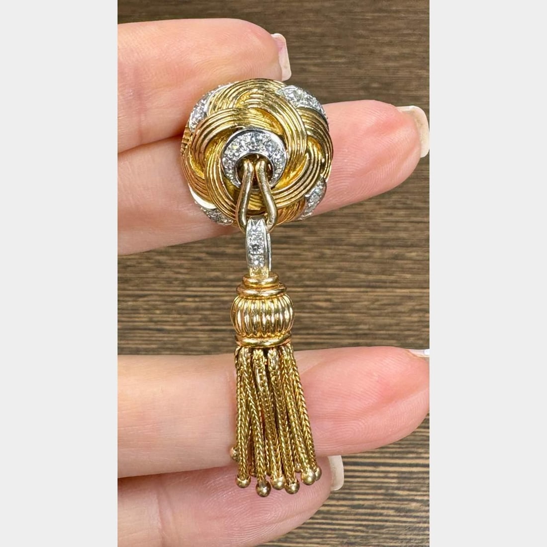 French 18K Gold Platinum Diamond Brooch 19 Diamonds 0.75 Ct (1 of 3)