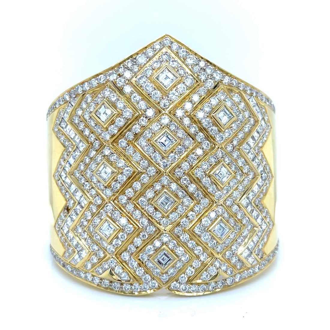 18K Yellow Gold 31 Ct Diamond Cuff with 60 Ascher-Cut Diamonds (1 of 4)