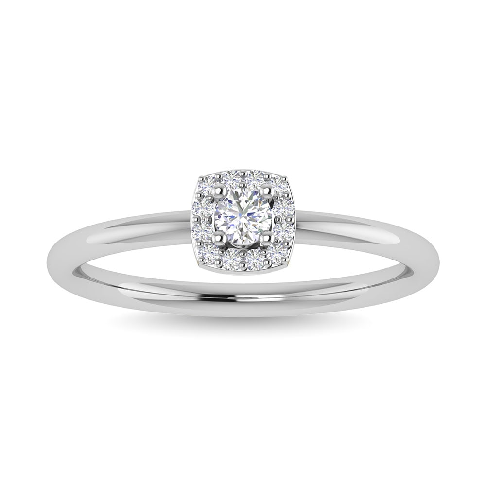 Diamond 1/6 Ct.Tw. Round Cut Promise Ring in 14K White Gold: Diamond 1/6 Ct.Tw. Round Cut Promise Ring in 14K White Gold Diamond 1/6 Ct.Tw. Round Cut Promise Ring in 14K White Gold 14k White Gold Stone Color: G-h Stone Clarity: I1 Each ring is presented in stan