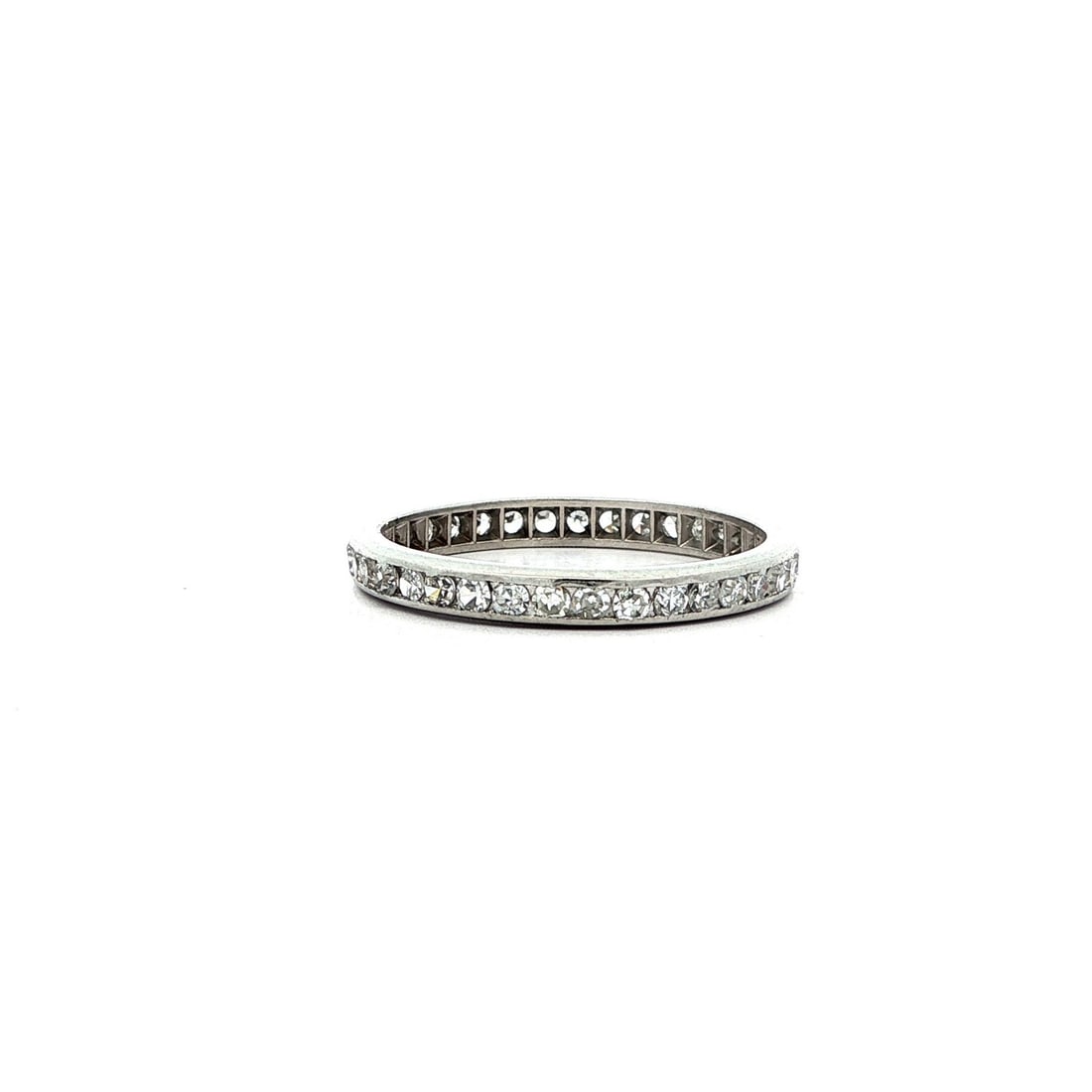 Antique Platinum 0.55ctw Diamond Eternity Channel Band Ring Size 7: Antique Platinum 0.55ctw Diamond Eternity Channel Band Ring Size 7 This exquisite antique eternity band ring showcases a stunning array of (37) natural genuine diamonds, each featuring an old single c