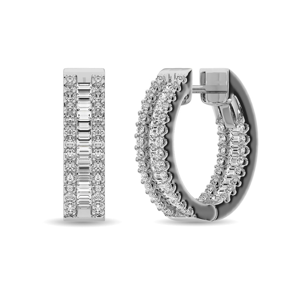 Diamond 1 Ct.Tw. Round and Baguette Hoop Earrings in 14K White Gold: Diamond 1 Ct.Tw. Round and Baguette Hoop Earrings in 14K White Gold 14k White Gold Stone Color: G-h Stone Clarity: Si2 This item may take 2-5 weeks for shipping. The Diamond Depot Guarantee: All items