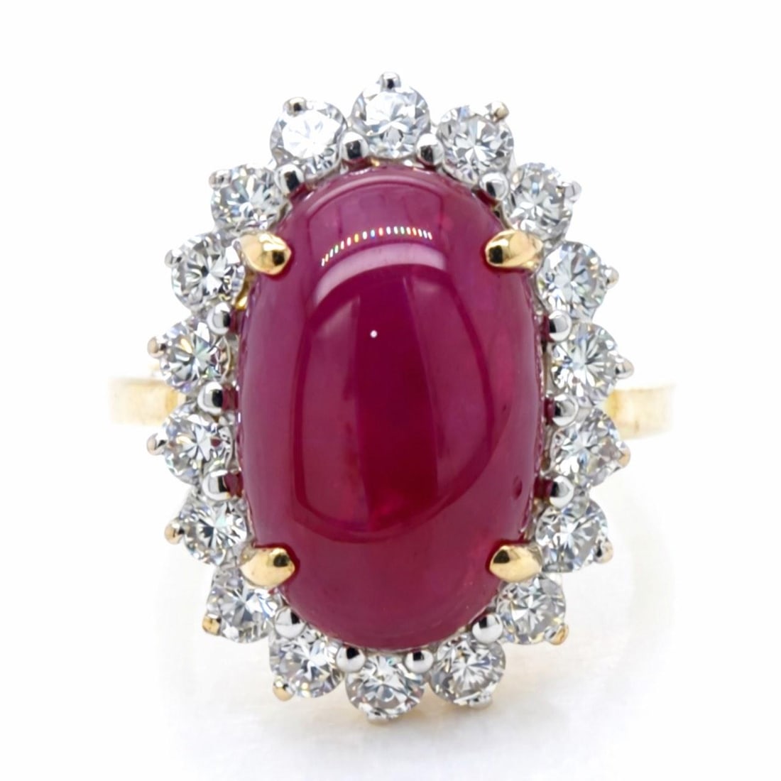Ruby Cabochon and Diamond Ring in 18K Yellow Gold 6.00 Ct (1 of 4)