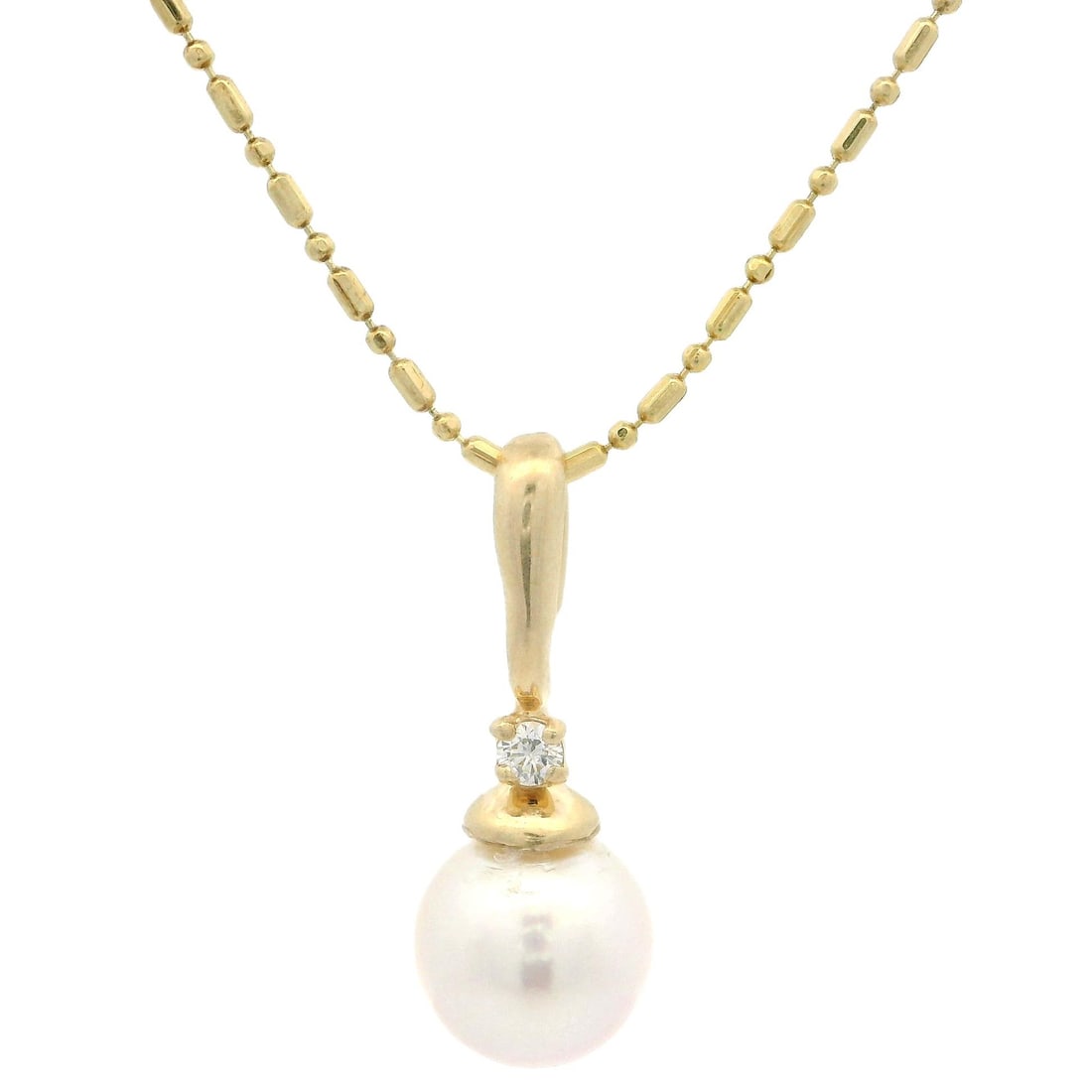 14k Yellow Gold Pearl Diamond Pendant Necklace 18" Chain - 2