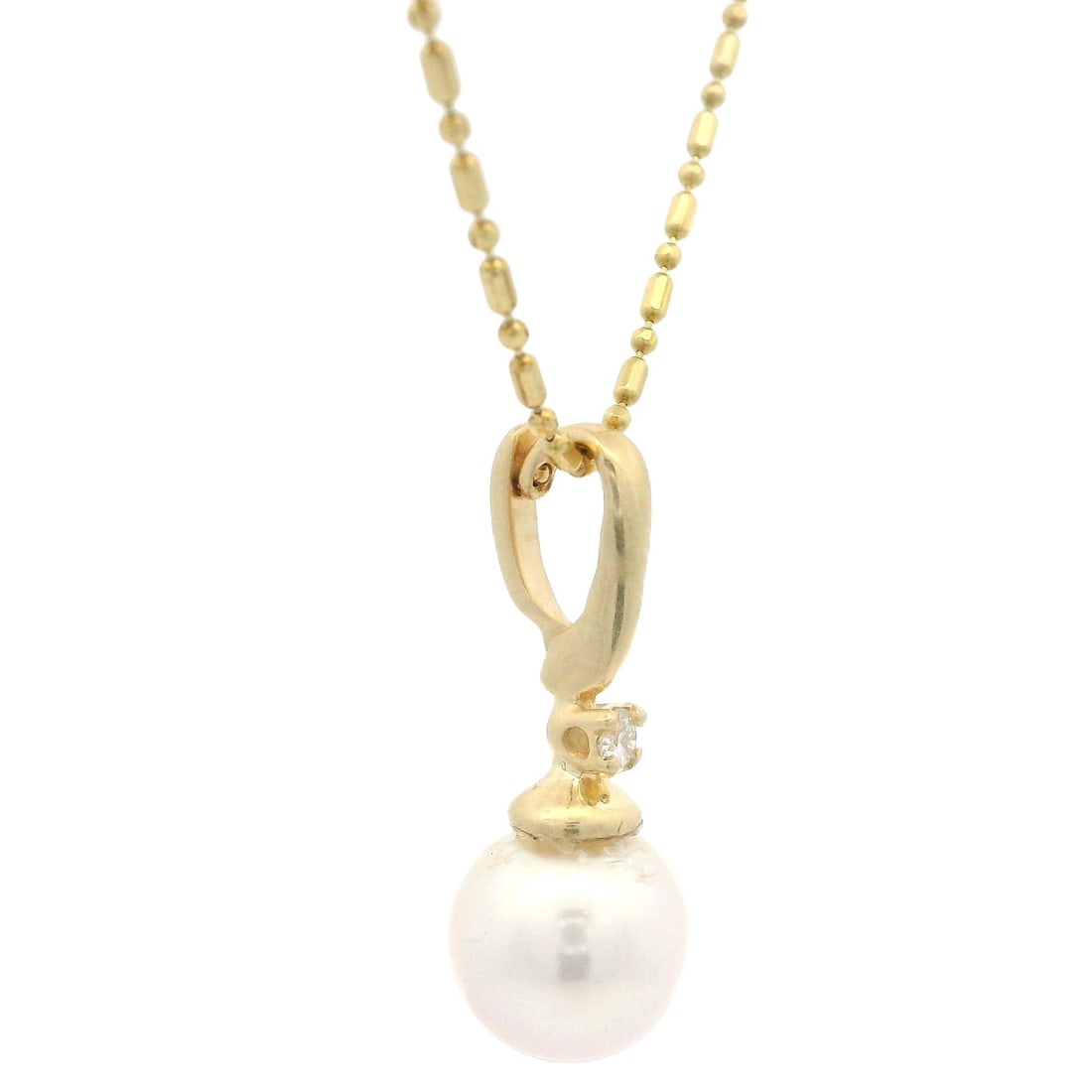 14k Yellow Gold Pearl Diamond Pendant Necklace 18" Chain - 3