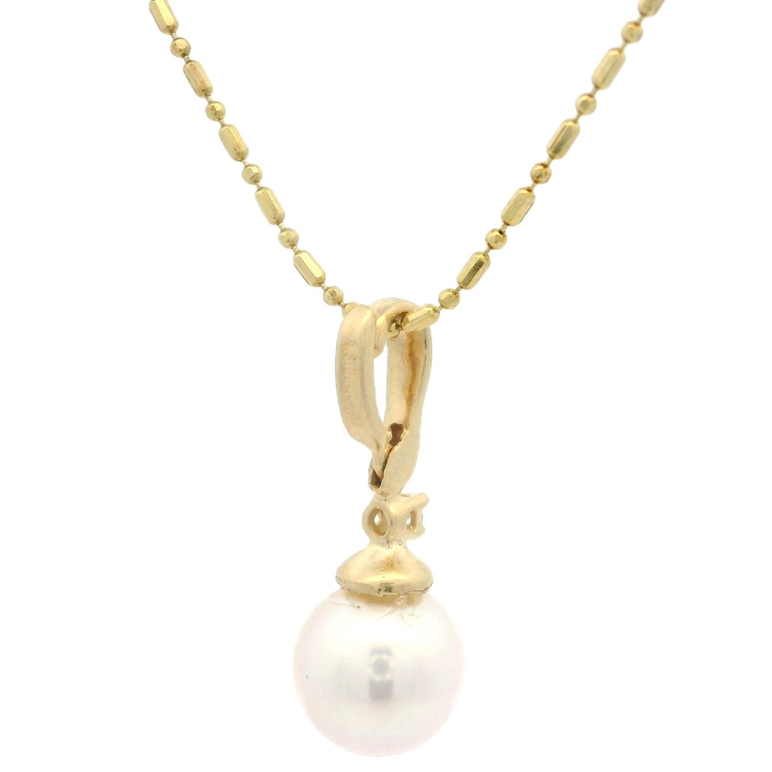 14k Yellow Gold Pearl Diamond Pendant Necklace 18" Chain - 4