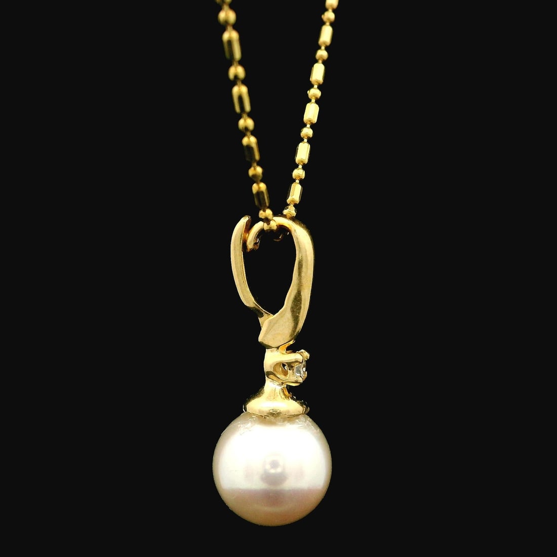 14k Yellow Gold Pearl Diamond Pendant Necklace 18" Chain - 5