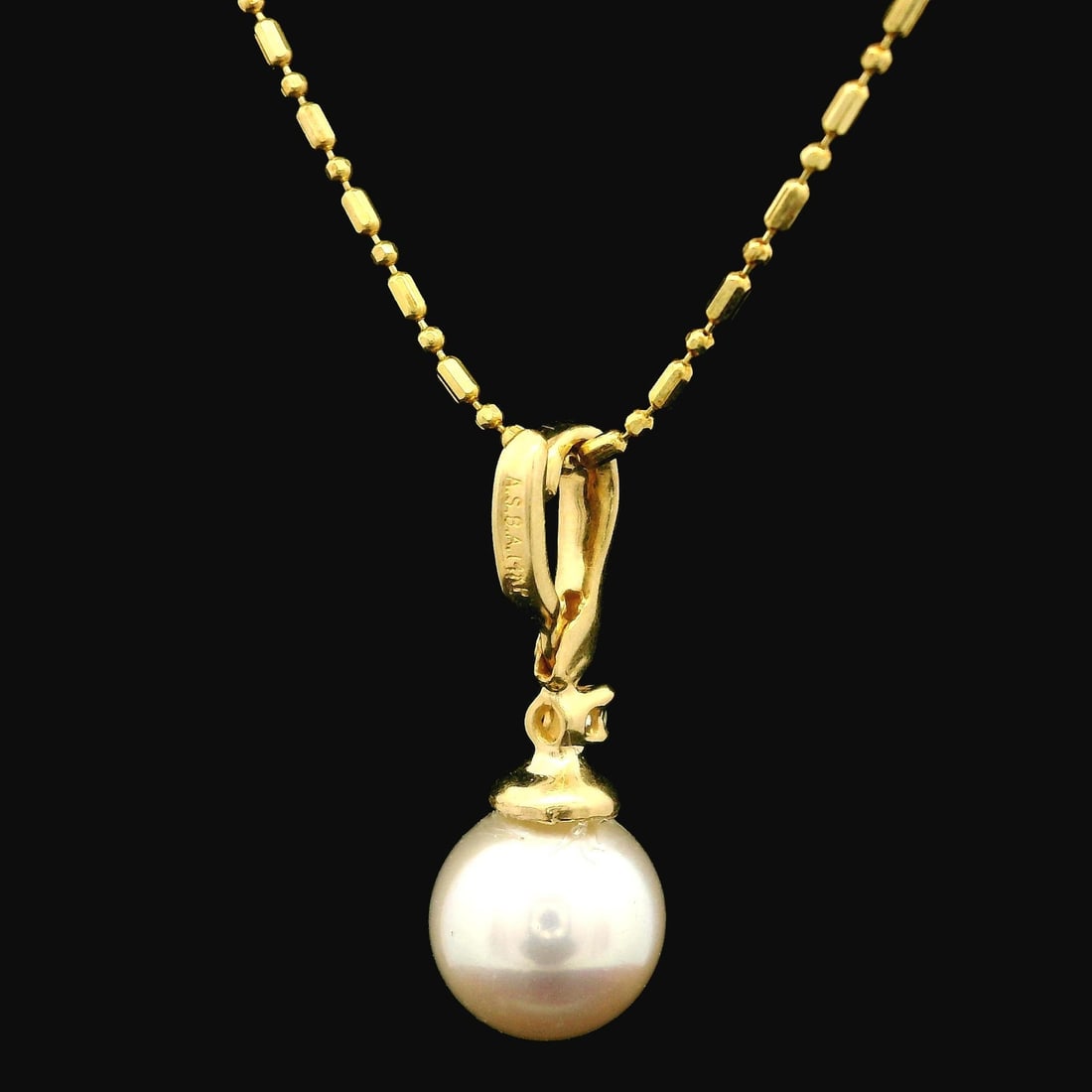 14k Yellow Gold Pearl Diamond Pendant Necklace 18" Chain - 6