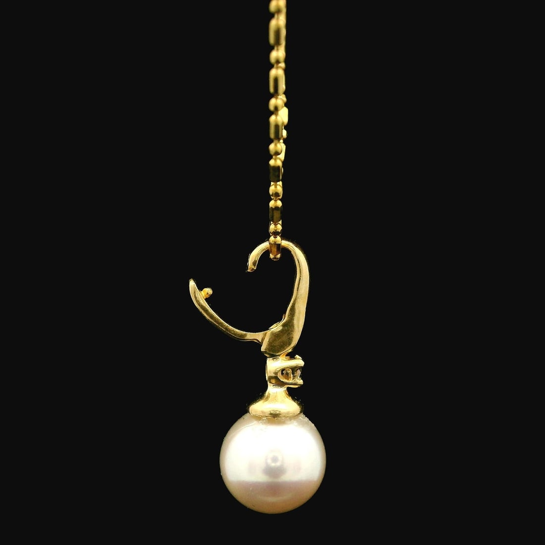14k Yellow Gold Pearl Diamond Pendant Necklace 18" Chain - 9