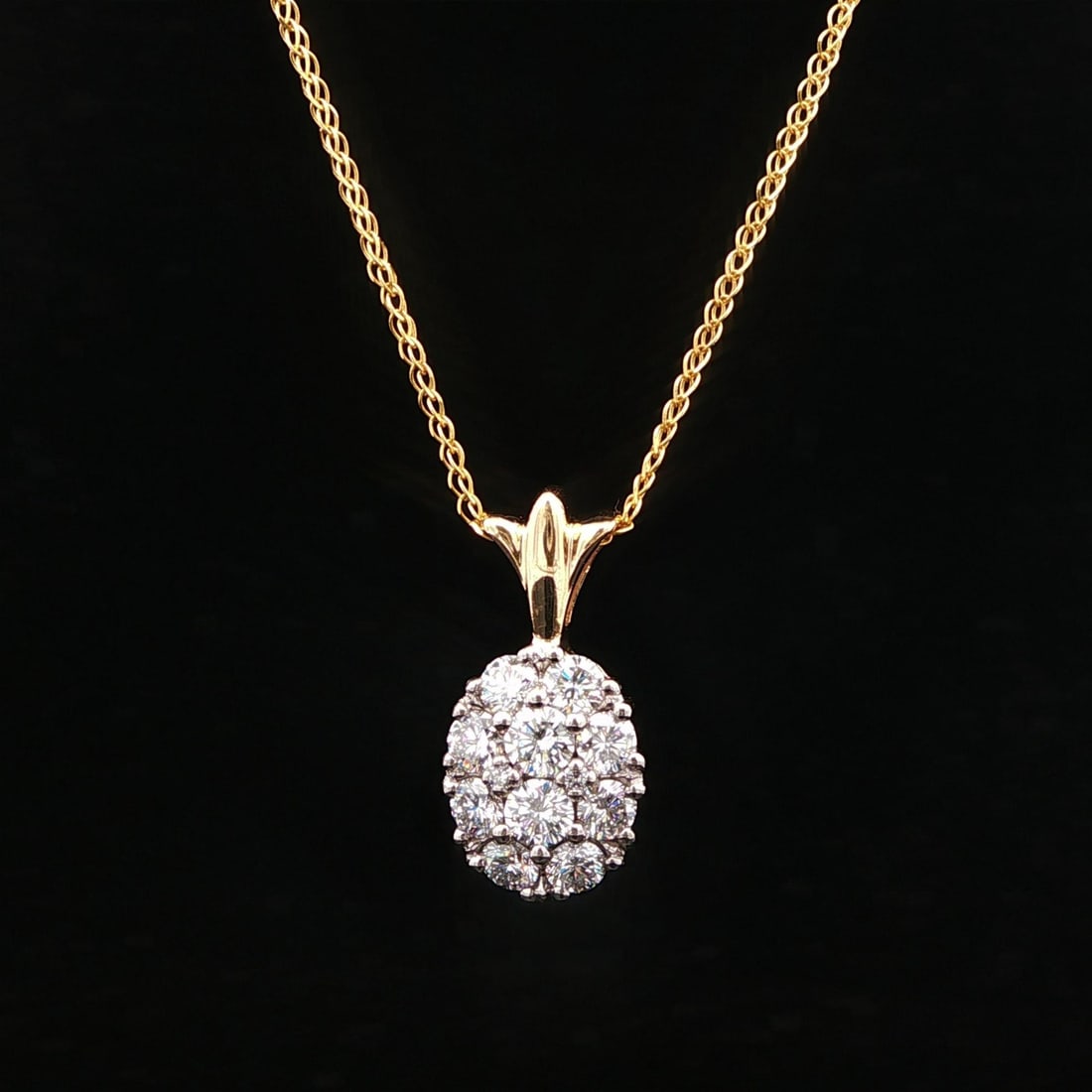Vintage Jabel 1.0ct Diamond Pineapple Pendant Necklace in Yellow Gold: Vintage Jabel 1.0ct Diamond Pineapple Pendant Necklace in Yellow Gold This exquisite vintage pendant necklace features a striking pineapple cluster design, crafted from solid 18k yellow gold and adorn