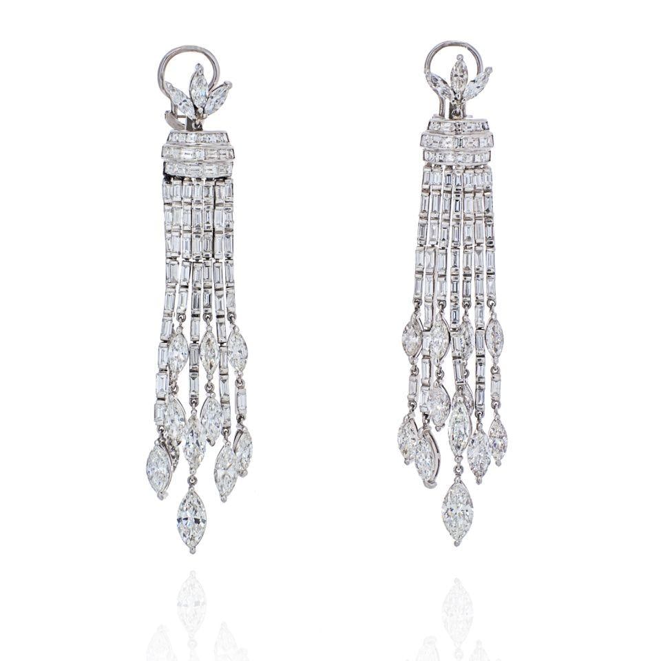 Platinum 27 Carat Diamond Chandelier Earrings 2.3 Inches (1 of 4)