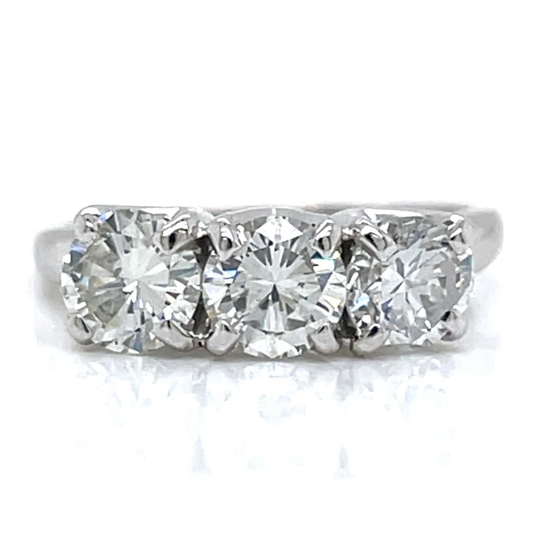 Platinum Art Deco Three Diamond 2.00 Carat Ring Size 6: Platinum Art Deco Three Diamond 2.00 Carat Ring Size 6 This Art Deco platinum ring features three diamonds with a total weight of approximately 2.00 carats. The diamonds exhibit F-H color and VVS-VS c