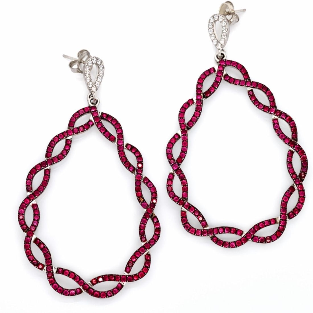 14K White Gold Earrings with Rubies and Diamonds 2.5 Inch Length (1 of 3)