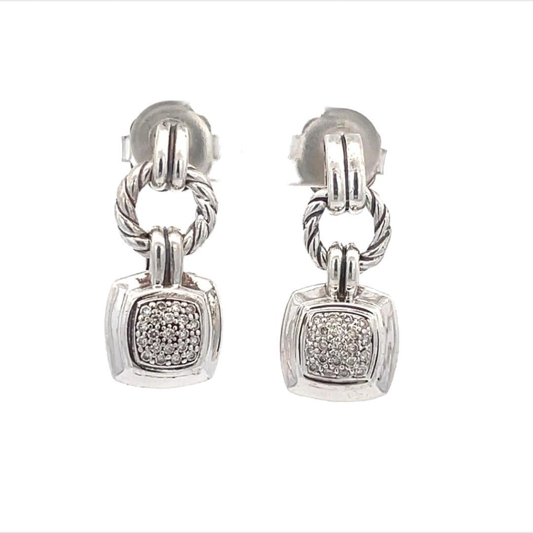 David Yurman Albion Dangle Earrings Pave Diamond Sterling Silver (1 of 6)
