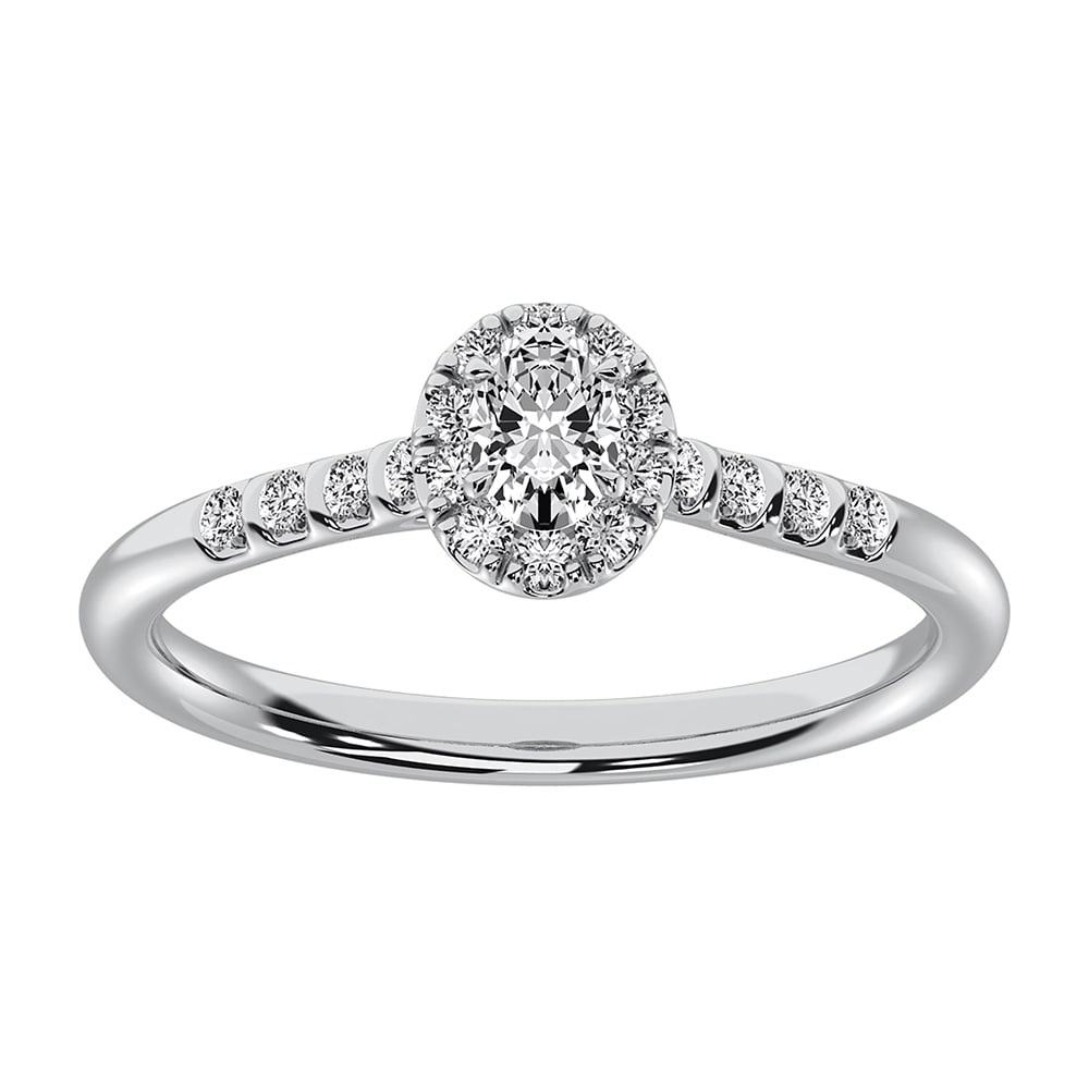 14K White Gold 1/2 Ct.Tw. Diamond Oval Shape Engagement Ring: 14K White Gold 1/2 Ct.Tw. Diamond Oval Shape Engagement Ring 14k White Gold Stone Color: G-h Stone Clarity: I1 Each ring is presented in standard size 6.5. Complimentary resizing is available between 