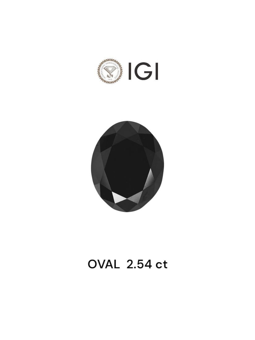 Loose Diamond - OVAL 2.54ct Black: Loose Diamond - OVAL 2.54ct Black Source: Natural Shape: OVAL Carats: 2.54 Color: Black Certification: IGI Video: