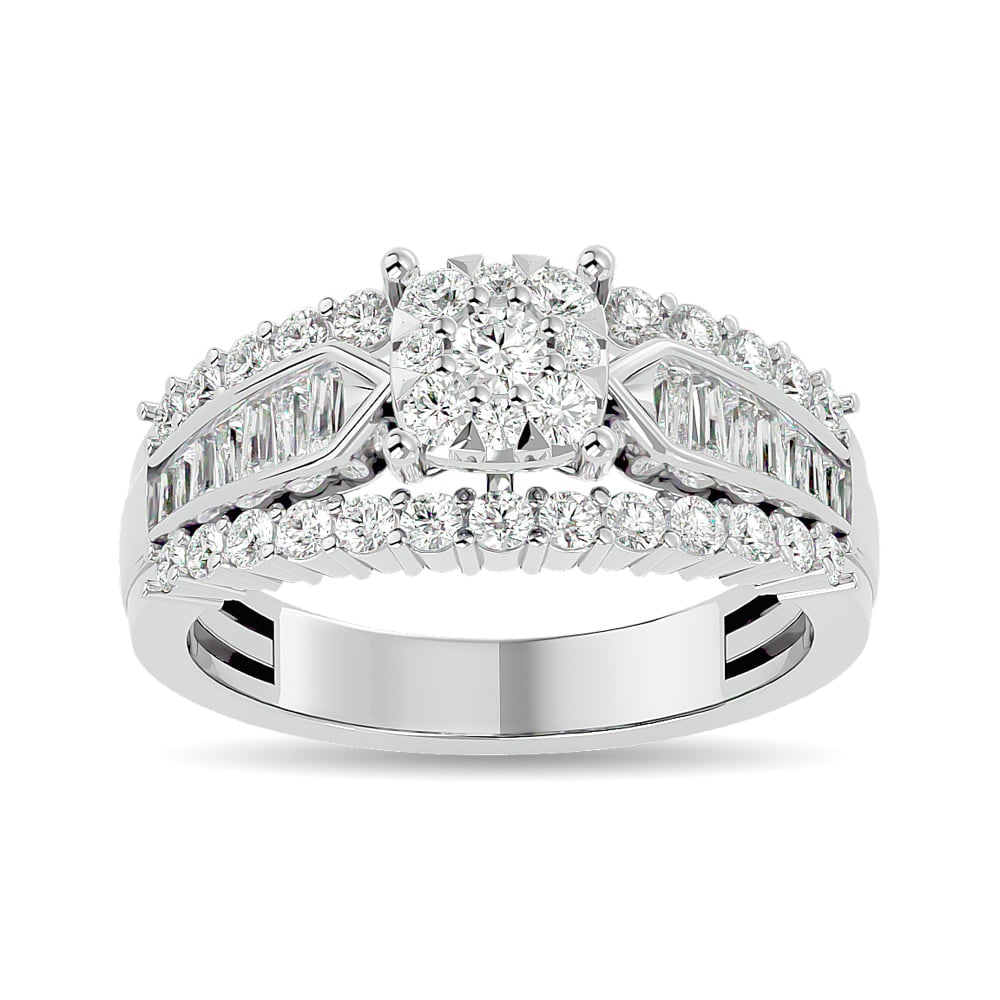 Diamond 1 Ct.tw Round Cut and Tapper Fashion Ring in 10K White Gold: Diamond 1 Ct.tw Round Cut and Tapper Fashion Ring in 10K White Gold 10k White Gold Stone Color: Gh Stone Clarity: Si2 Each ring is presented in standard size 6.5. Complimentary resizing is available b