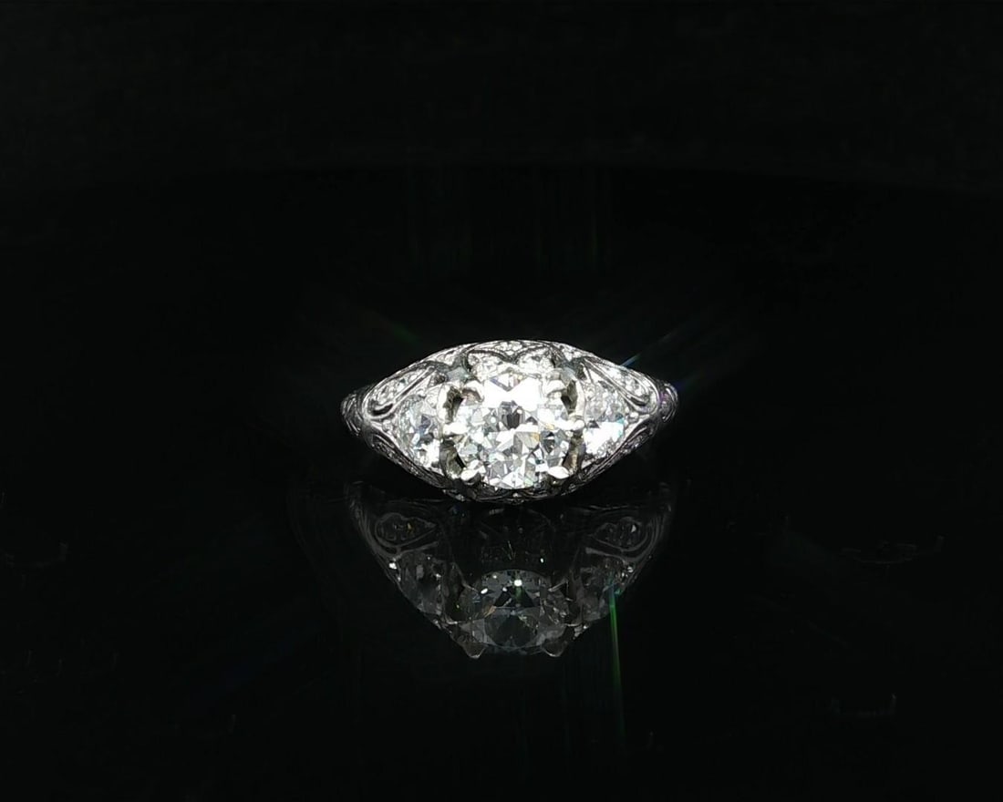 Antique Art Deco Platinum GIA Certified 1.76ctw Diamond Solitaire Ring - 10