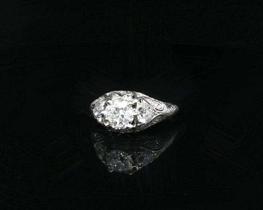 Antique Art Deco Platinum GIA Certified 1.76ctw Diamond Solitaire Ring - 12